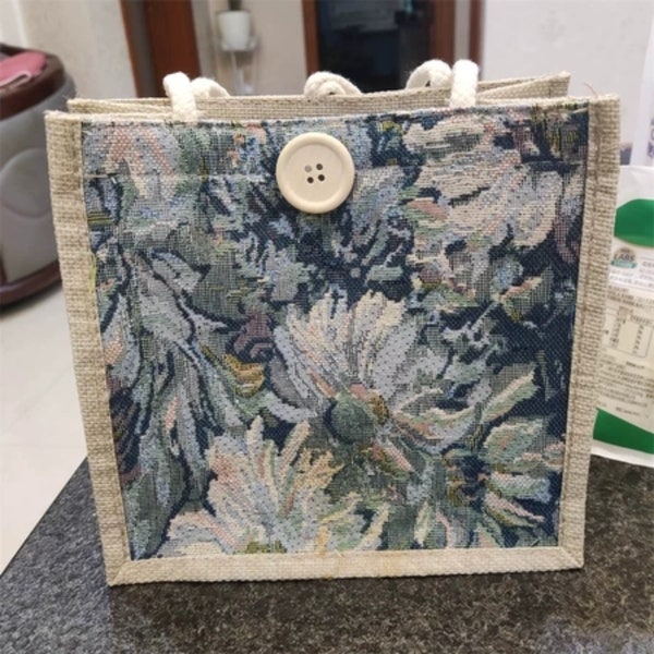 Women Canvas Handbag Tote Bag Floral Cotton Linen Storage Bags Lunch Box Bento Bag Reusable