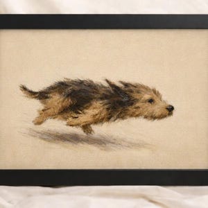 Sable Terrier Hund Zoomies Ölgemälde Druck, dynamischer Norfolk Terrier Wandkunst