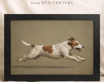 Jack Russell Terrier Art Print, Energetic Dog Portrait, Sage Green
