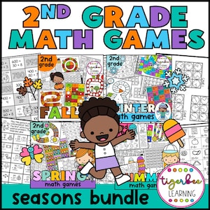 Common core math games 2nd grade | no prep printable SEASONS BUNDLE