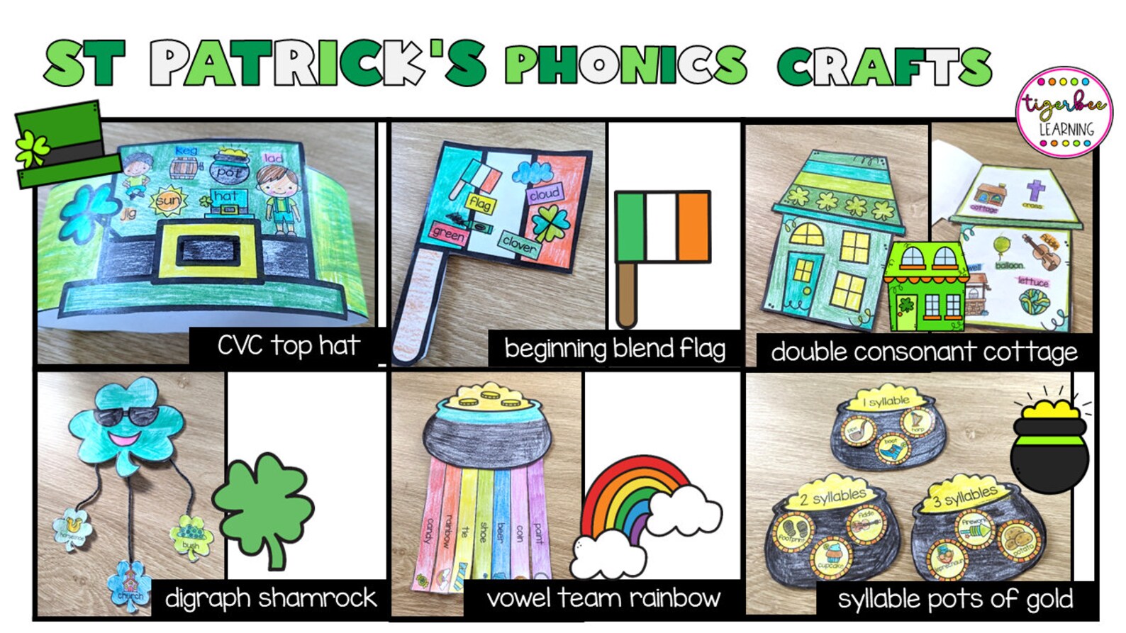 St. Patrick's Day Phonics Crafts: CVC, Beginning Blends, Vowel Teams ...