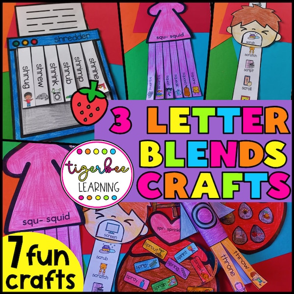 Three letter blends crafts | Beginning trigraphs phonics crafts