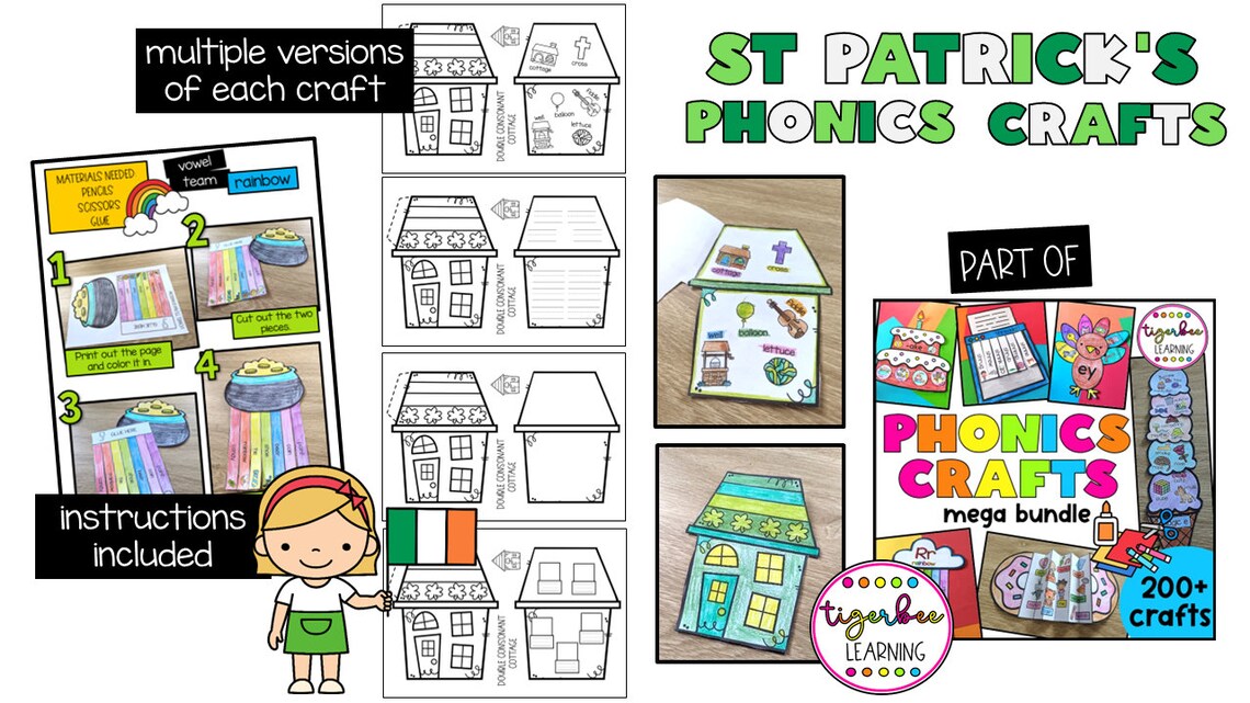 St. Patrick's Day Phonics Crafts: CVC, Beginning Blends, Vowel Teams ...