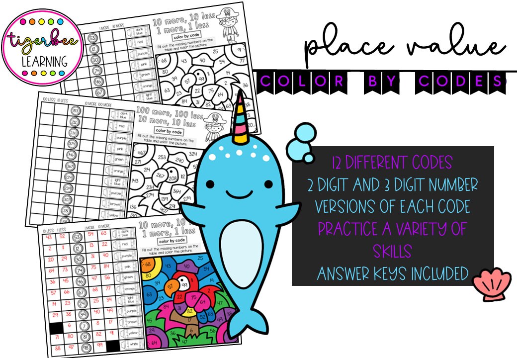 Place Value Math Color by Codes: 2 Digit and 3 Digit Numbers - Etsy