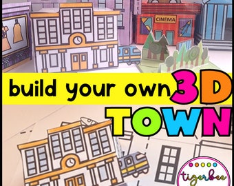 3D paper town project with 20 places in town