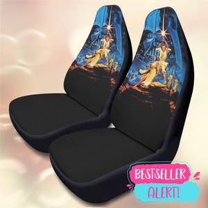 Set of 2 Star Wars Seat Covers, Classic Movie-Themed Skywalker Car Decor, Retro Sci-Fi Jedi Car Seat Covers