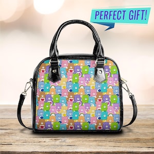 Rainbow Bears Pattern Bag - Retro Vegan Leather Purse - 80s Fandom Shoulder Tote