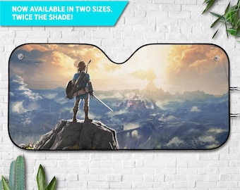 Legend of Zelda Car Sunshade, BOTW Link Windshield Cover, Breath of the Wild Auto Shade, Nintendo Gaming Car Gift