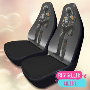 Boba Fett Car Seat Covers | Star Wars Auto Decor | Mandalorian Bounty Hunter | Set of 2 Front Seats | Sci-Fi Fan Gift