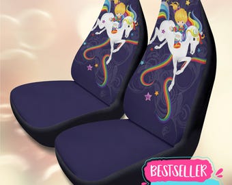 Rainbow Brite Car Seat Covers | 80s Cartoon Nostalgia | Starlite Horse Decor | Set of 2 Front Seats | Retro Cartoon Gift