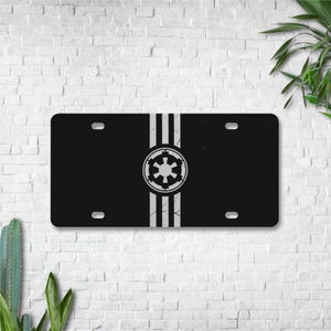 Galactic Empire License Plate – Star Wars Galactic Logo Car Tag | Dark Side Vanity Plate | Star Wars Gift | Black and White Auto Decor