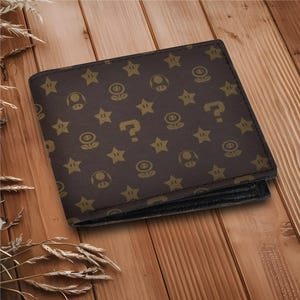Portafoglio Luigi Vuitton - Portafoglio bifold con motivo parodia di lusso da giocatore, stile Mario, regalo Nerdcore a forma di fungo, EDC per appassionati di stile retrò