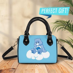 Grumpy Cloud Blue Bear Boston Bag | 80s Retro Care Style Bear | Vintage Cartoon Purse | Anniversary Gift