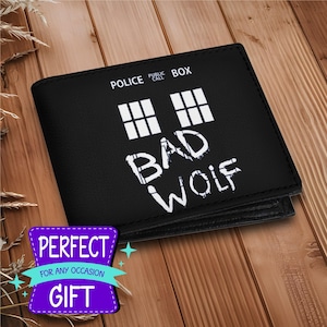 Doctor Who-Inspired Vegan Wallet, Bad Wolf TARDIS Slim Bifold Design - Perfect Gift for Whovians