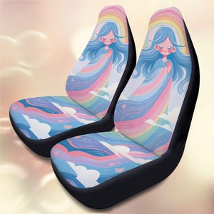 Fantastical Rainbow Girl Car Seat Covers – Magical Dreamy Art | Colorful Clouds & Rainbows | Unique Geeky Car Decor | Enchanted Fantasy Styl