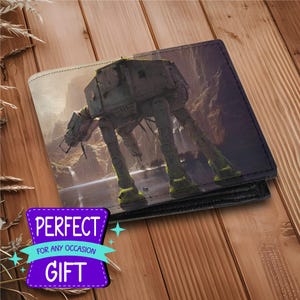Minimalist Vegan Wallet for Men, AT-AT Inspired Design, Slim Bifold Card Holder