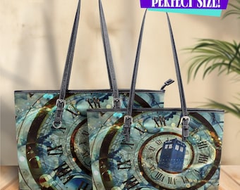 Doctor Who Time Vortex Tote Bag Set, TARDIS Uhr Handtasche, Gallifreyan Vegan Leder Geldbörse, Whovian Geschenk