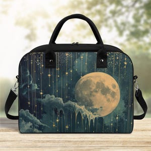 Moonlight Fantasy Duffel | Celestial Night Sky Gym Tote | Dreamy Stars Travel Bag | Magical Moon Hold-All Nylon Bag Laptop Bag