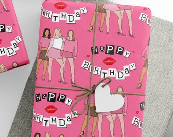 Happy Birthday Burn Book Pink Girls Wrapping Paper Roll, Cute y2k 90s Nostalgia, Funny Mean Handmade Gift Present Paper