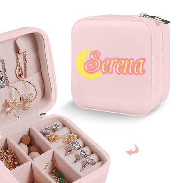 Personalised Moon Jewelry Box, Custom Name PU Leather Travel Bag, Sailor Party Bridesmaid Wedding Gift, Birthday Girls Gift for Her