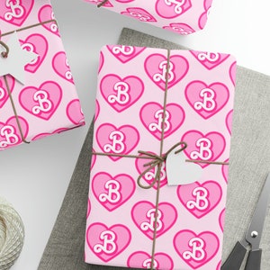 Personalised Pink Doll Heart Gift Wrapping Paper Roll, Custom Initial Name Wrap Paper, Cute Birthday Party Paper, Hens Night Gift