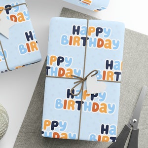 Happy Birthday Blue Gift Wrapping Paper Roll, Custom Cartoon Wrap Paper, Birthday Party Gift Wrap for Boys Kids