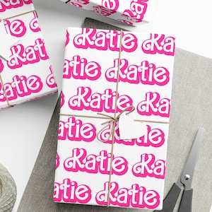 Personalised Name Pink Doll Wrapping Paper for Birthday, Eco Friendly Bride Gift Wrap Paper, Custom Name Present Paper Roll for Her
