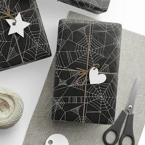 Black Spiderweb Gift Wrapping Paper Roll, Goth Birthday Wrap Paper for Her Him