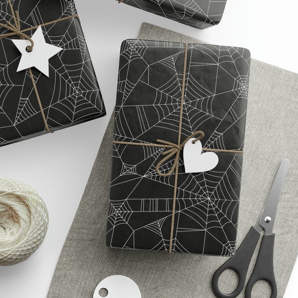 Black Spiderweb Gift Wrapping Paper Roll, Goth Birthday Wrap Paper for Her Him