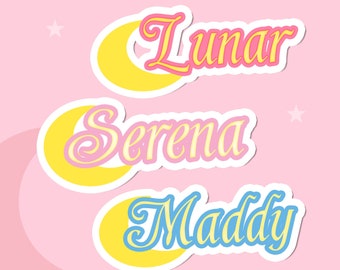 Moon Name Personalised Sticker, Sailor Custom Sticker, Personalised Label, Pink Name Sticker, Cute 90s Custom Text Sticker, Gen Z Gift