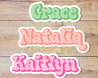 Retro Custom Name Personalised Sticker, Custom Sticker, Personalised Label, Name Sticker, Colorful Custom Text Sticker