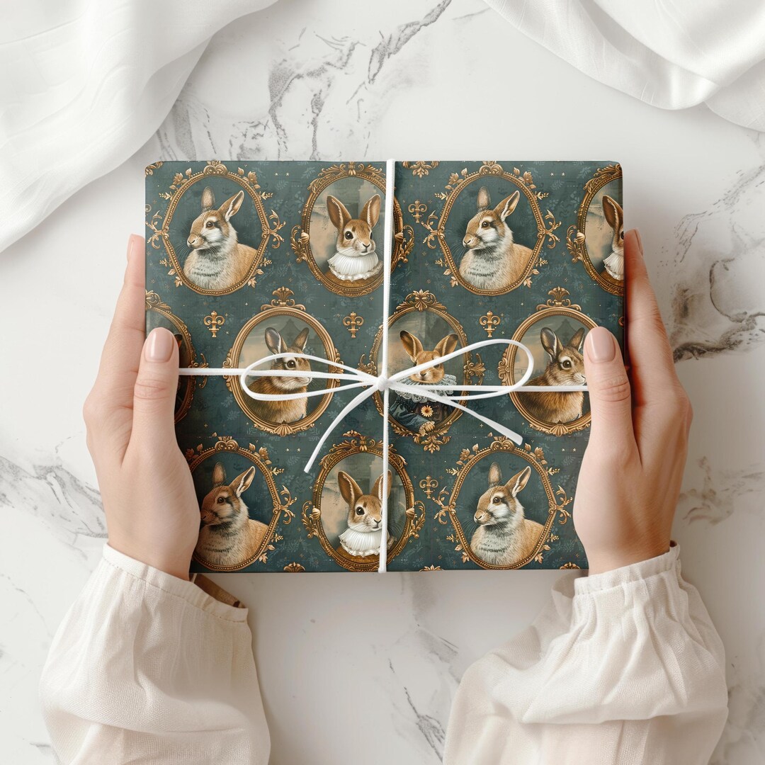 Victorian Rabbit Wrapping Paper Roll, Funny Animal Birthday Gift Wrap ...