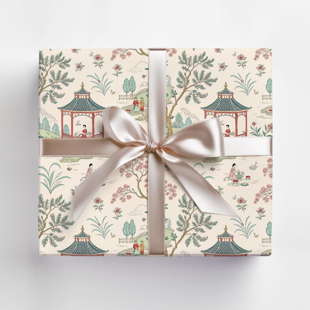 Chinese Chinoiserie Gift Wrapping Paper Roll, Floral Tree Present Wrap ...