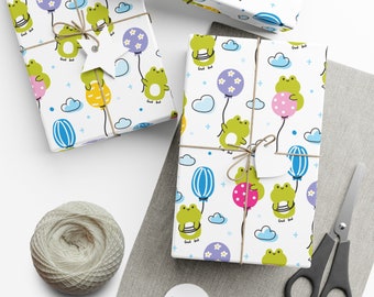 Birthday Frogs Wrapping Paper, Happy Birthday Wrapping Paper, Cute Gift Wrap, Animal Kawaii Kids Gift Present Paper Roll for Her