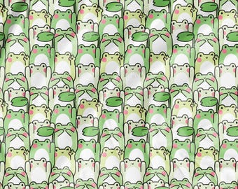 Green Kawaii Frogs Cotton Fabric, Funny Sewing Craft Supplies, Animal Pattern Printed Fabric Roll by the Yard