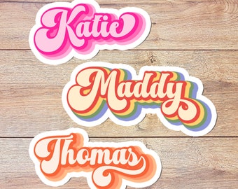 Groovy Custom Name Personalised Sticker, Retro Custom Sticker, Personalised Label, Name Sticker, Colorful Custom Text Sticker