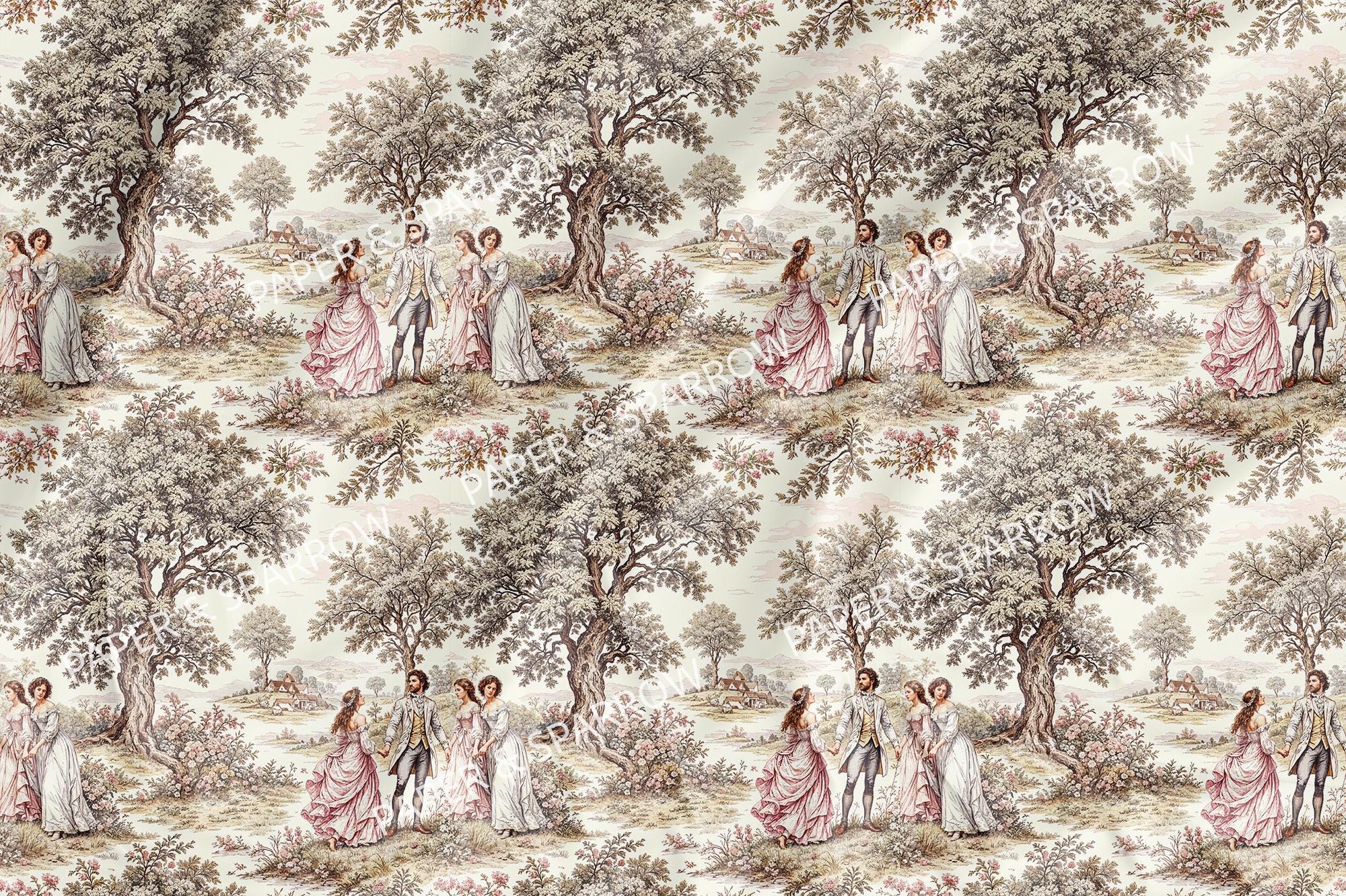Victorian Tree Toile Cotton Fabric, Sewing Craft Supplies, Cottagecore Art Nouveau William Pattern Printed Fabric Roll by the Yard