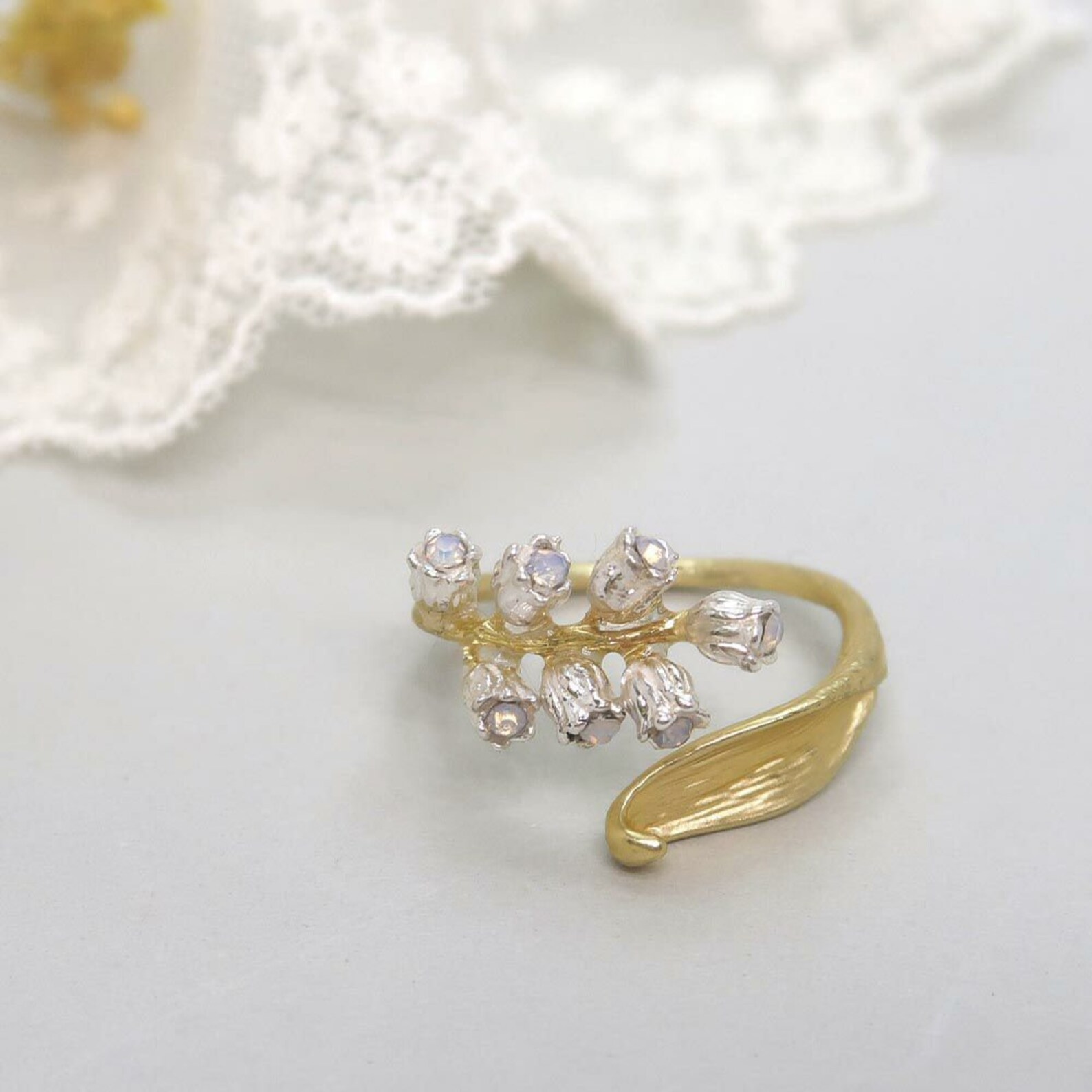 Gold Lily of the Valley Ring Lily Flower Ring Birth Flower Etsy