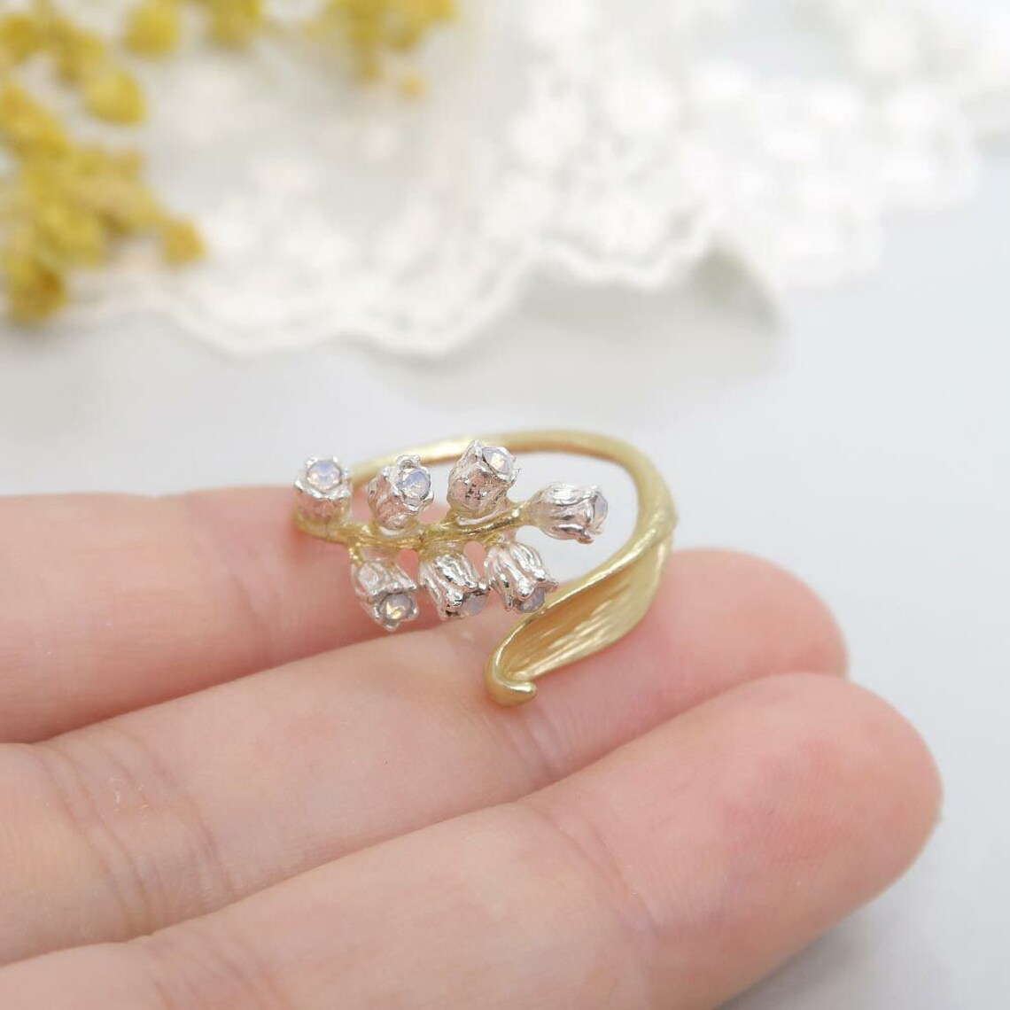 Gold Lily of the Valley Ring Lily Flower Ring Birth Flower Etsy