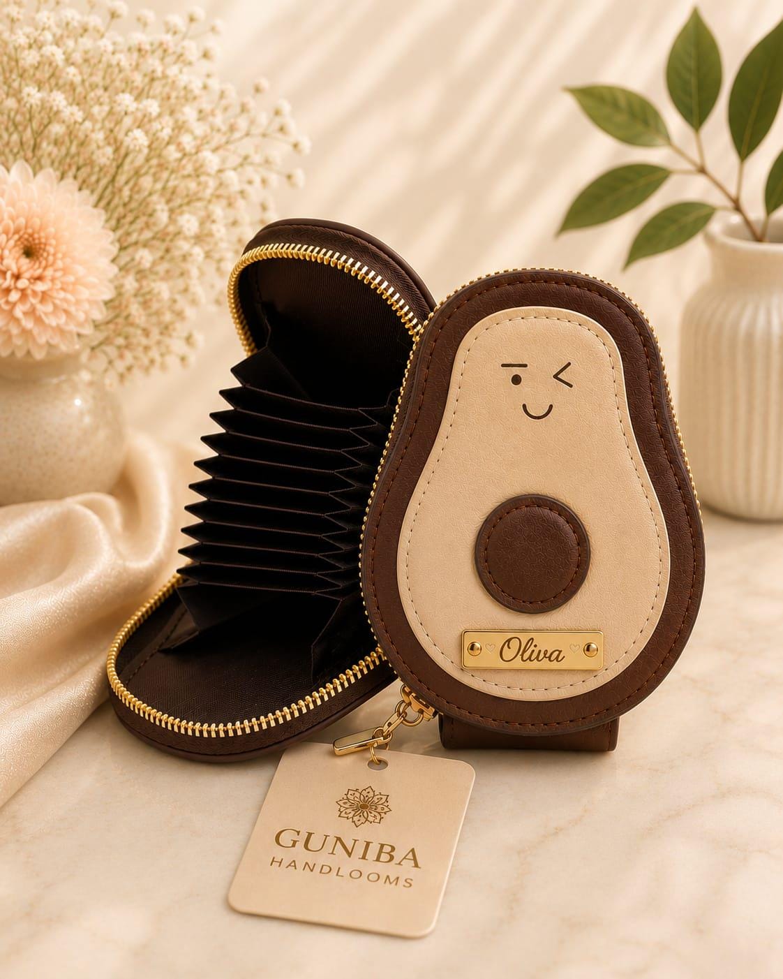 Personalized Avocado Card Holder, Accordion Coin Pouch, PU Leather Zipper Wallet