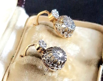 French Antique Sleeper Earrings 18k with Diamond