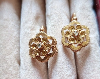 Orecchini a fiori 18k - Antichi orecchini pendenti francesi, gioielleria raffinata in oro giallo 18 ct - Orecchini vittoriani - Dormeuses