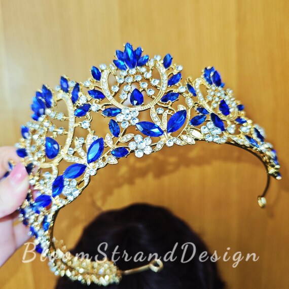 Gold Crystal Teardrop Tiara Crown – Regal Women\'s Hair Accessory Regal Bridal Crown style no. 80038 – Bridal Styles Boutique main image 3