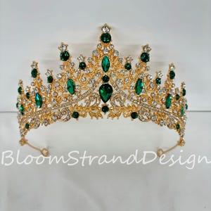 Green&Gold Crystal Bridal Crown Tiara,Wedding Tiara  Crown,Colored Bridal Tiara,Wedding Headpiece,Tiara Princess Crown,Bridal Headband Crown