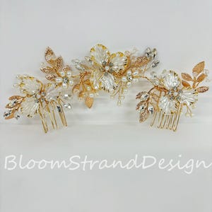 Crystal&Pearl Wedding Clip,Bridal Hair Clip,Bridal Hair piece,Floral Pearl Wedding Hair Comb,Gold Bridal Hair Jewelry,Wedding Hair Accessory