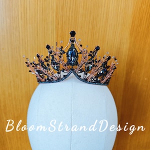 Gothic Black Crystal Crown Copper Wire Dark Queen Tiara Vampire Royalty Crown Dark Elegance Tiara Dark Romantic Bridal/Cosplay Piece
