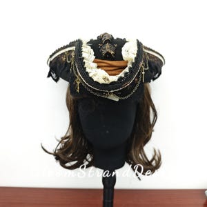 Halloween Cosplay Steampunk Pirate Hat,Pirate Theme Steampunk Hat for Cosplay Events,Lace - Trimmed Pirate Hat,Vintage Gothic Pirate Hat