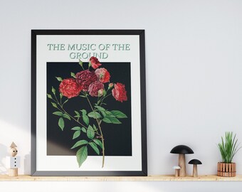 Elegant Camellia Flower Art Poster •  Black and White Music of the Ground • Organic Floral Art •  Trendy Wall Art • Printable Art