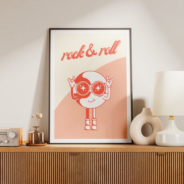 Smiley Face Retro Poster • Funky Wall Art with Rock and Roll Vibes • Trendy Wall Art •  Digital Download for Home Decor • Printable Art