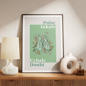 Mindful Breathing Art Print with Lung and Wildflower Design • Inhale and Exhale Poster • Trendy Poetic Affirmation Wall Art • Printable Art